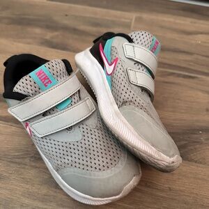Nike Gray and Pink Breathable Sneakers with Velcro
